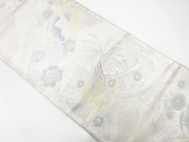 JAPANESE KIMONO / ANTIQUE FUKURO OBI / SILK / SAGA NISHIKI / WOVEN PHOENIX & FLOWER